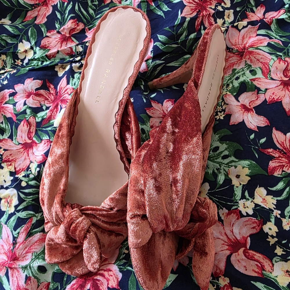 LOEFFLER RANDALL  Louisa VELVET KNOT MULES COPPER ORANGE 8.5 B